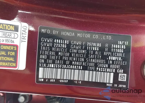 2018 Honda Clarity Plug-In Hybrid Touring z USA, uszkodzony, nr VIN JHMZC5F30JC000298